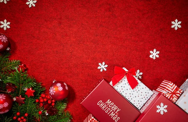 Χριστουγεννιάτικο Δώρο Και Διακοπές Χριστουγεννιάτικο Στολίδι Δέντρο Χριστουγεννιάτικη Πρόσκληση Φόντο — Φωτογραφία Αρχείου