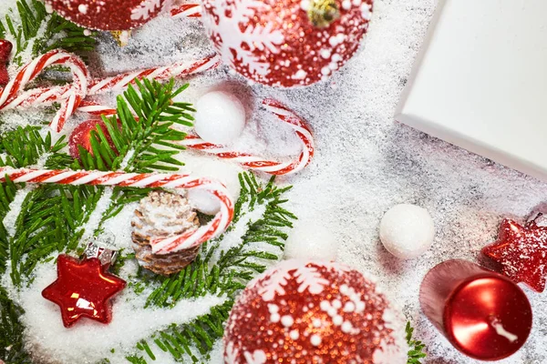 Caja Regalo Navidad Decoraciones Sobre Fondo Festivo Concepto Celebración Navideña — Foto de Stock