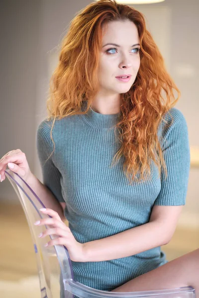 Attractive Young Redhead Woman Home — Stock Photo, Image