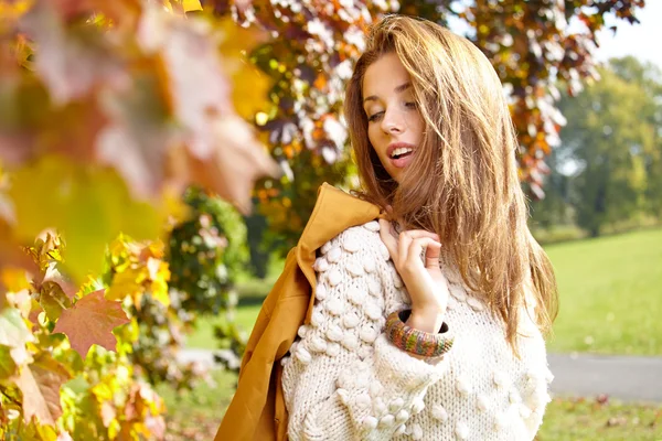 Elegant woman in a park in autumn — Stock Photo, Image