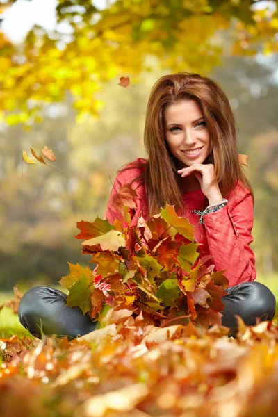 Femme en forêt dans les couleurs de l'automne Photos De Stock Libres De Droits