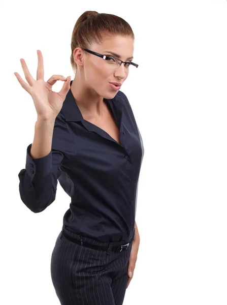 Mujer de negocios con signo de mano ok —  Fotos de Stock