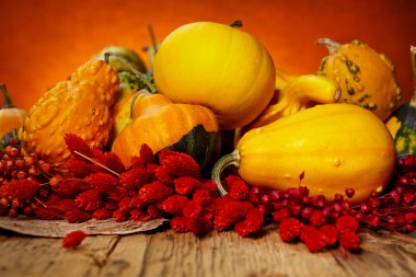 Tahta masadaki balkabakları