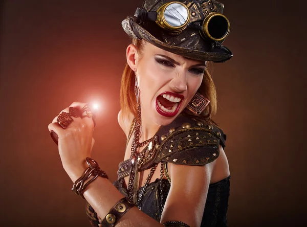 Steampunk woman. Fantasy fashion — Stock Photo, Image