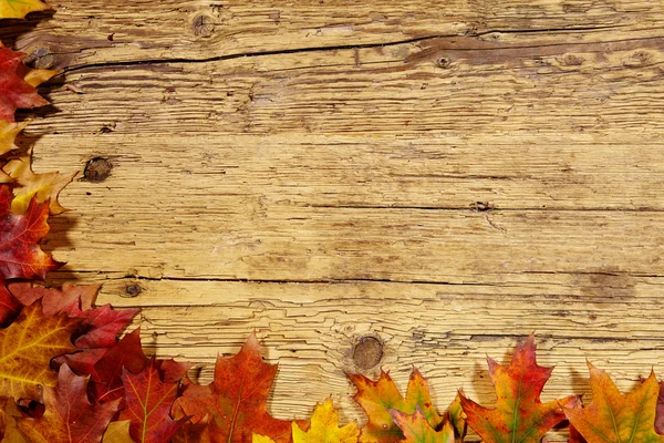 Herfst bladeren op houten tafel — Stockfoto