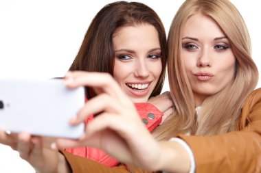 Kızlar selfies stüdyoda yapma