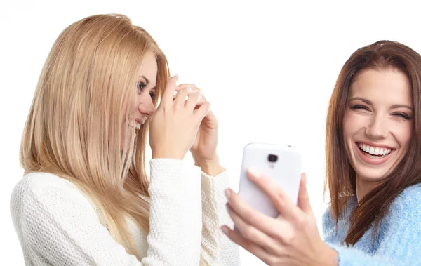 Girls making selfies at studio — Stock Photo, Image