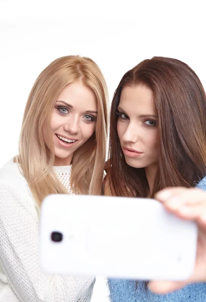 Girls making selfies at studio — Stock Photo, Image