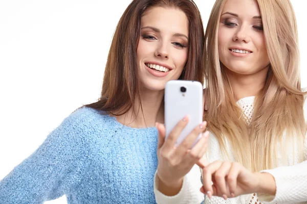 Girls making selfies at studio — Stock Photo, Image