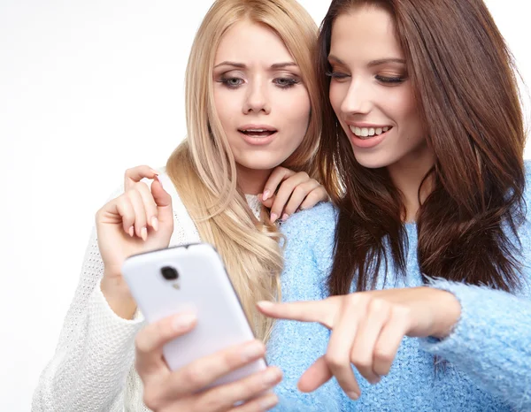 Girls making selfies at studio — Stock Photo, Image