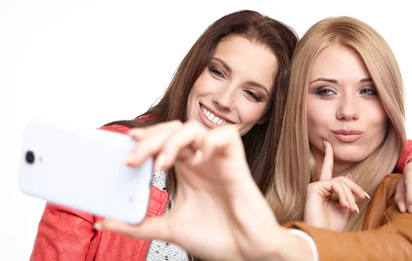 Girls making selfies at studio — Stock Photo, Image