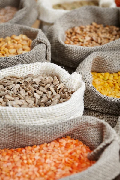 Corn and grains in bags — Stock Photo, Image