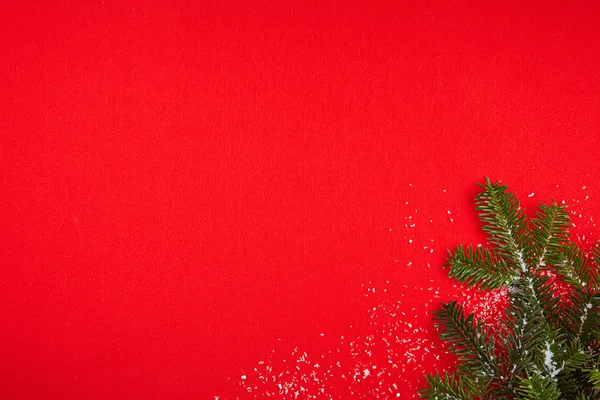 Fundo vermelho com presentes e árvore de Natal — Fotografia de Stock