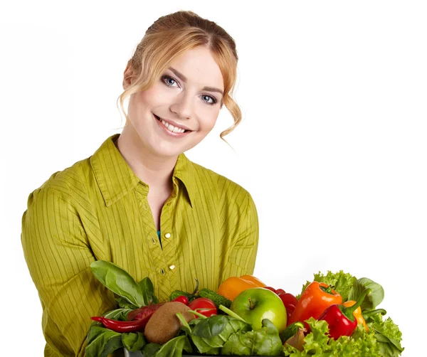 Vrouw met een boodschappentas kruidenier — Stockfoto