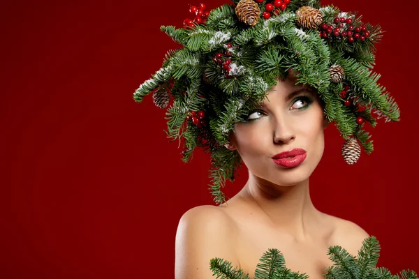 Meisje met kerstboom kapsel — Stockfoto