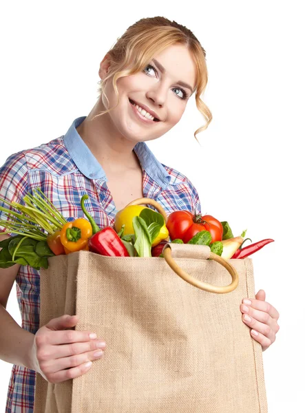 Mulher bonita com comida saudável — Fotografia de Stock