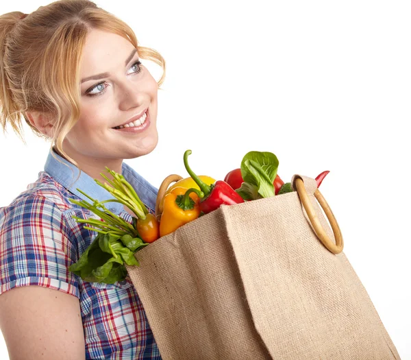 Hermosa mujer con comida saludable — Foto de Stock