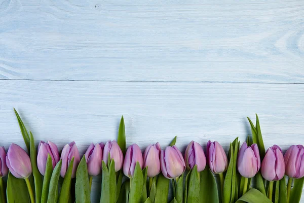 Tulipanes sobre fondo de madera — Foto de Stock