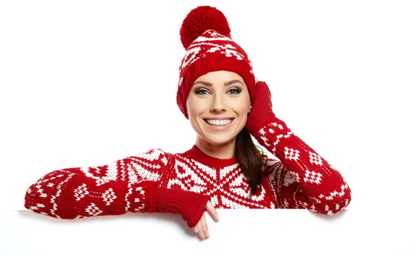 Téli lány boldog gazdaság poszter — Stock Fotó