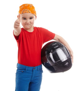 çocukla bir motosiklet kask