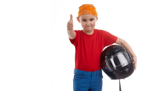 Menino com um capacete de motocicleta — Fotografia de Stock