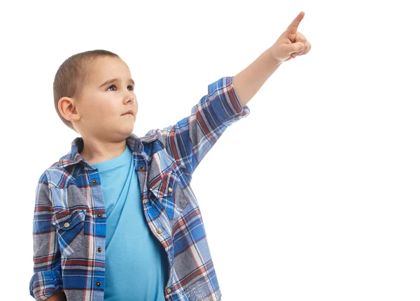 Lachende jongen met cool kapsel geïsoleerd op witte achtergrond — Stockfoto