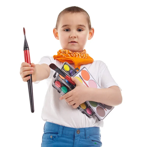 Retrato de um menino curtindo seu quadro. Educação. Isola — Fotografia de Stock