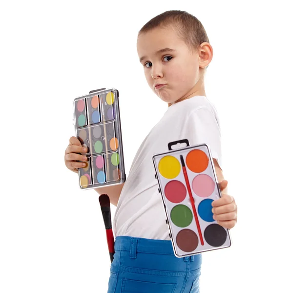 Portrait of a little boy enjoying his painting. Education. Isola — Stock Photo, Image