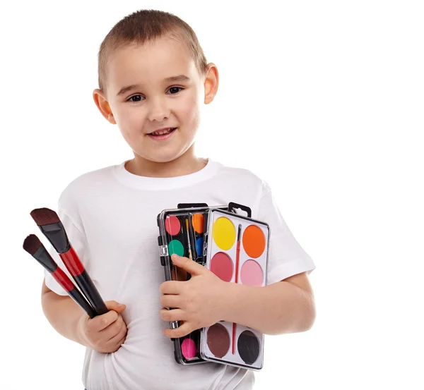 Portret van een kleine jongen genieten van zijn schilderij. Onderwijs. Isola — Stockfoto