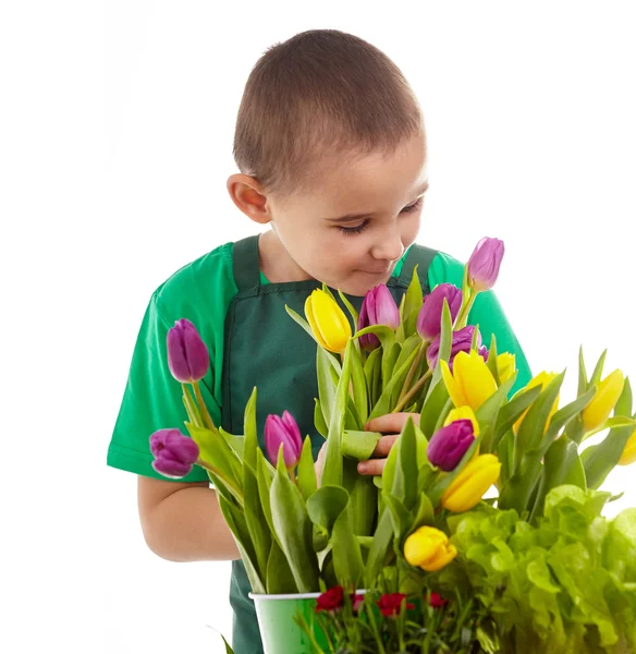 Little gardener boy — Stock Photo, Image