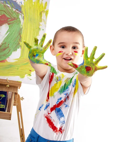 Menino pinta um quadro — Fotografia de Stock