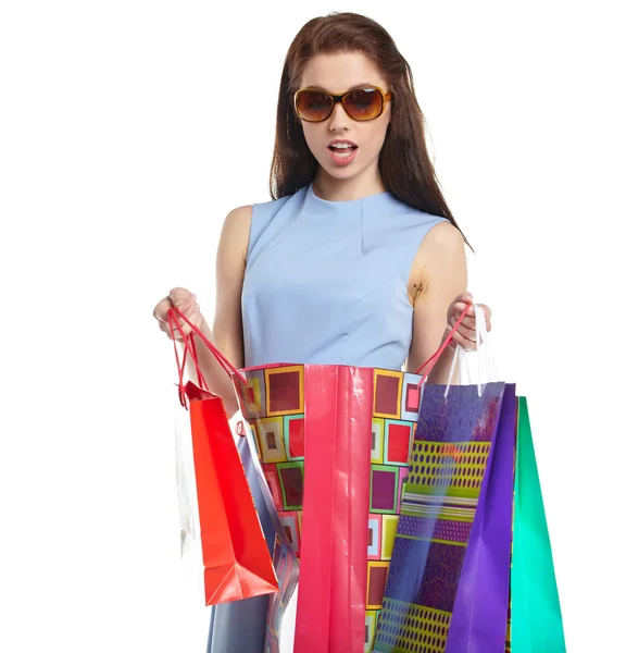 Mujer encantadora con bolsas de compras — Foto de Stock