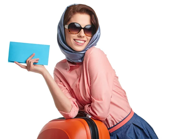 Žena s cestovní kufr — Stock fotografie