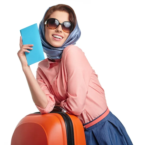 Woman with a suitcase travel — Stock Photo, Image