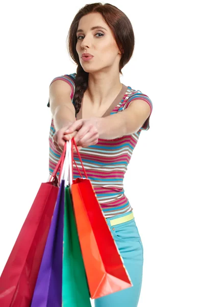 Mujer encantadora con bolsas de compras —  Fotos de Stock