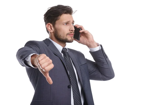 Zakenman zenuwachtig praten over de telefoon — Stockfoto