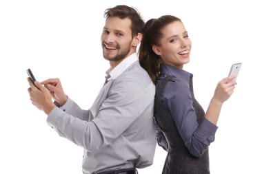 onların akıllı telefonlar kullanarak çekici çift