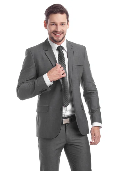 Счастливый улыбающийся бизнесмен в костюме — стоковое фото