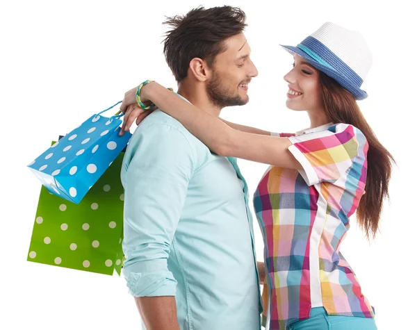 Pareja con bolsas de compras —  Fotos de Stock