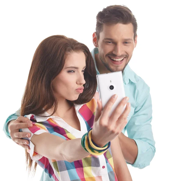 Feliz pareja hipster tomando una selfie —  Fotos de Stock