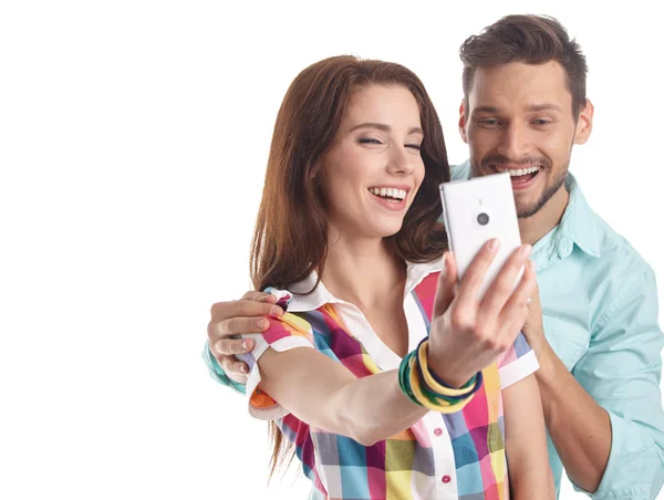 Selfie を取って幸せのヒップスターのカップル — ストック写真