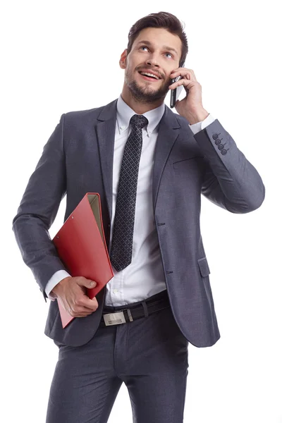 Businessman with phone and folders — Stock Photo, Image