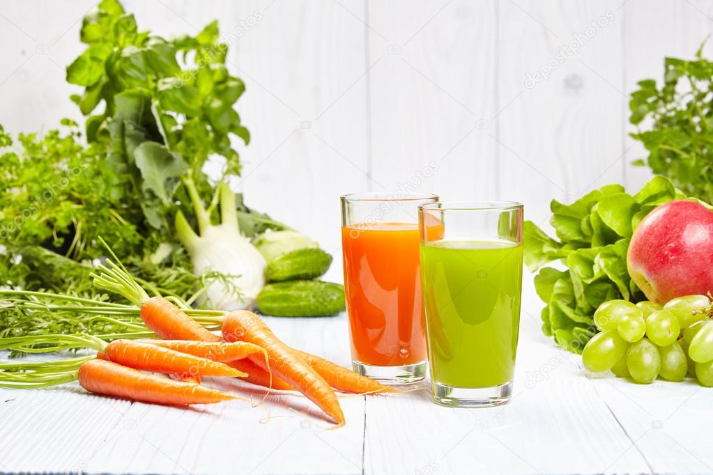 fresh juices in glasses