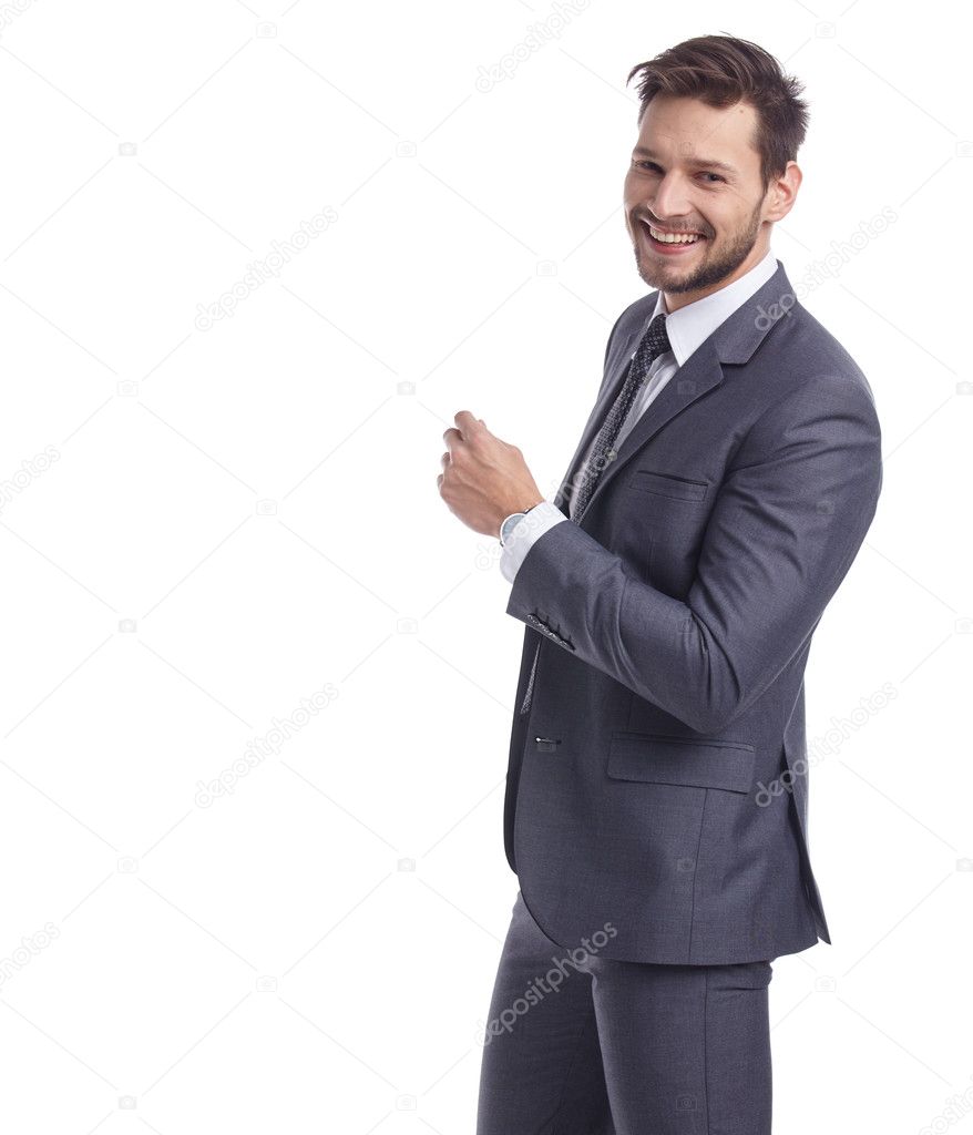 happy businessman in suit