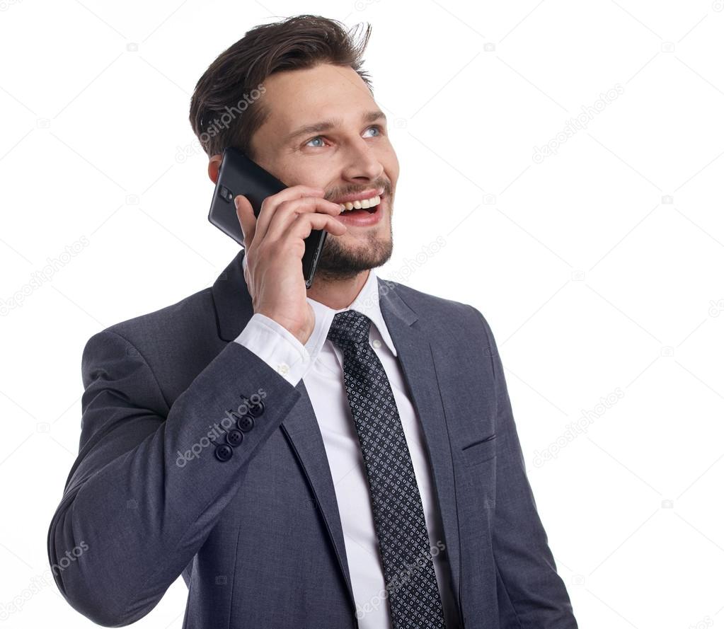 happy businessman in suit