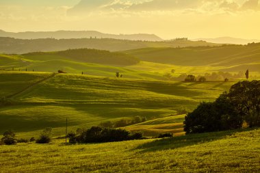 Toskana, kırsal günbatımı manzara.