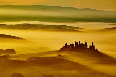 Tuscany landscape with rolling hills and valleys
