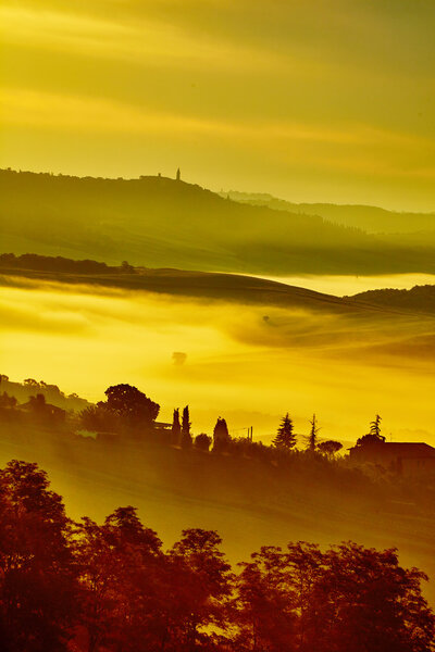 Tuscany landscape with rolling hills and valleys