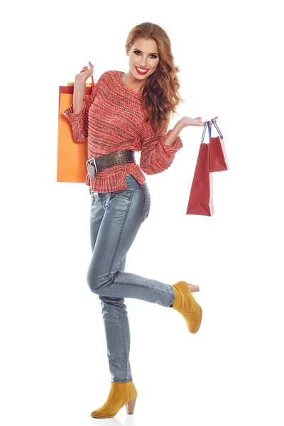 शॉपिंग बैग के साथ महिला — स्टॉक फ़ोटो, इमेज