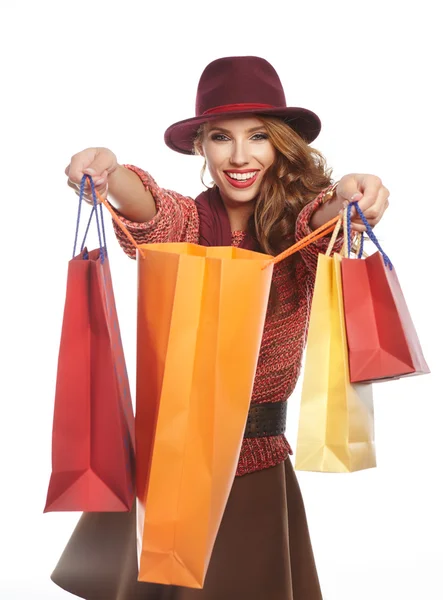 Compras mujer sosteniendo bolsas —  Fotos de Stock